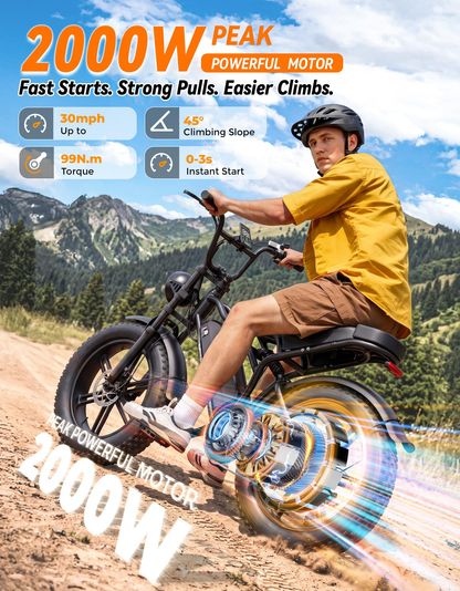 Jasion Retro Volt - 70-Mile Range, 2000W Peak, Fat Tire