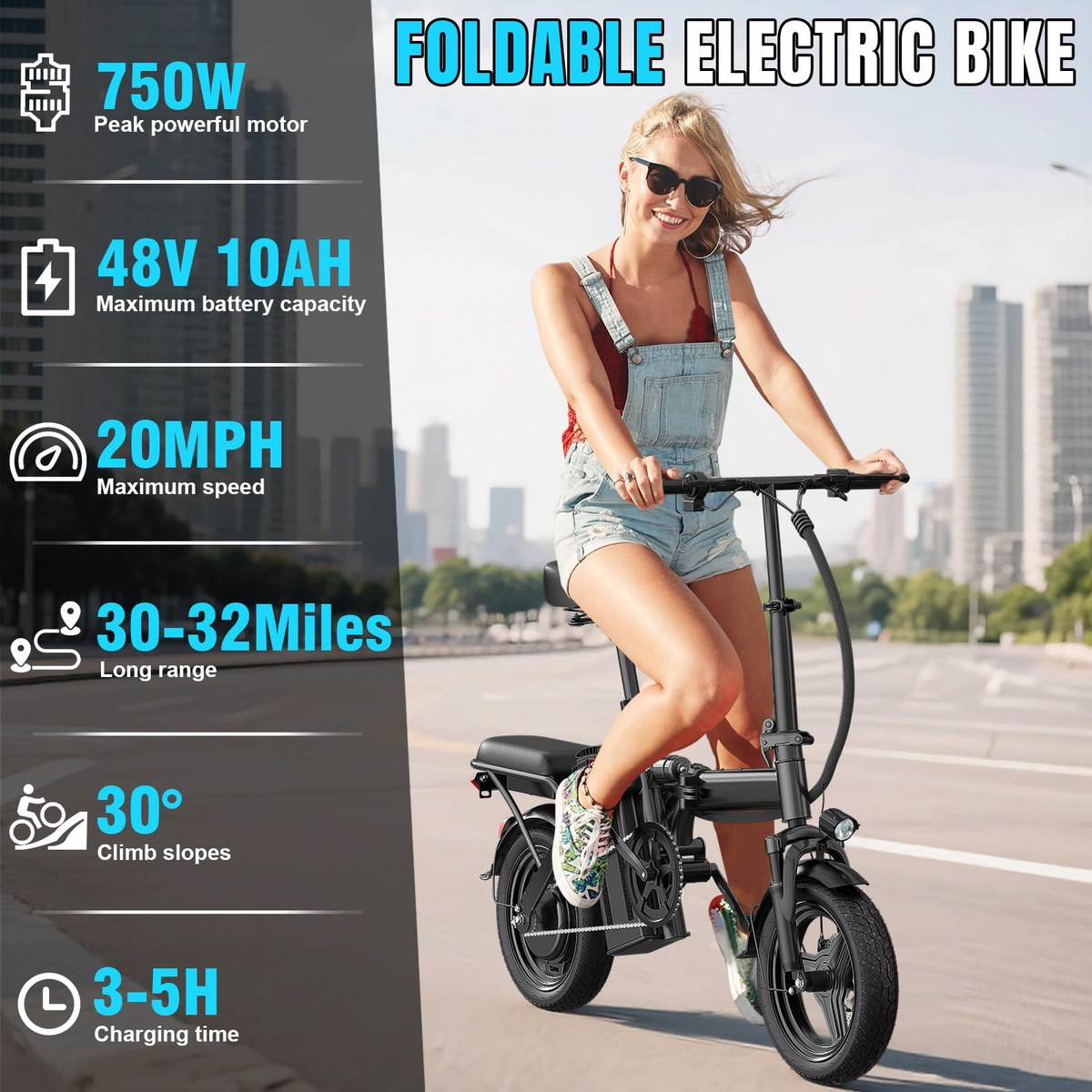 LELEKUAI, 1200W Peak Motor Commuter, 20-28MPH Speed, 32 Miles Range, Removable Waterproof Battery