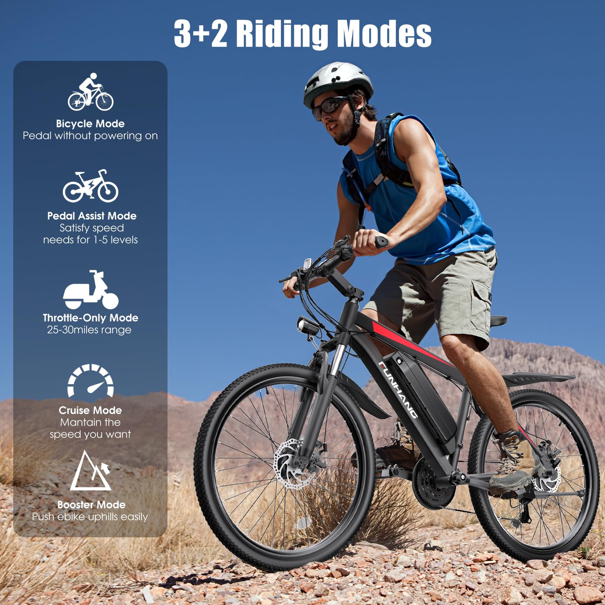 Funhang for Adults, 1000W Peak 50Miles Mountain, 26" Adult Electric Bicycle with 48V Removable Battery