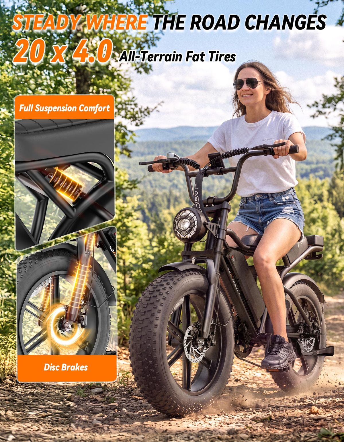 Jasion Retro Volt - 70-Mile Range, 2000W Peak, Fat Tire