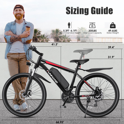 Funhang for Adults, 1000W Peak 50Miles Mountain, 26" Adult Electric Bicycle with 48V Removable Battery